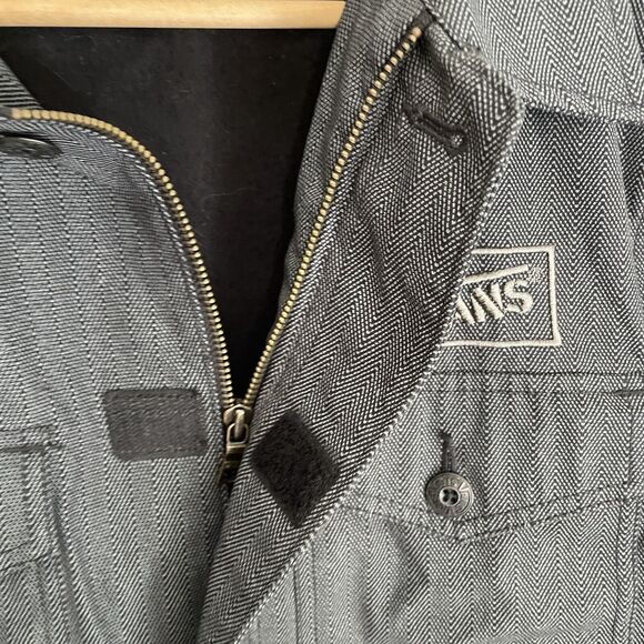 Vans Drill Chore Coat Gray Full Zip Lined Herringbone Pattern Cotton Men Sz Med - Picture 11 of 16
